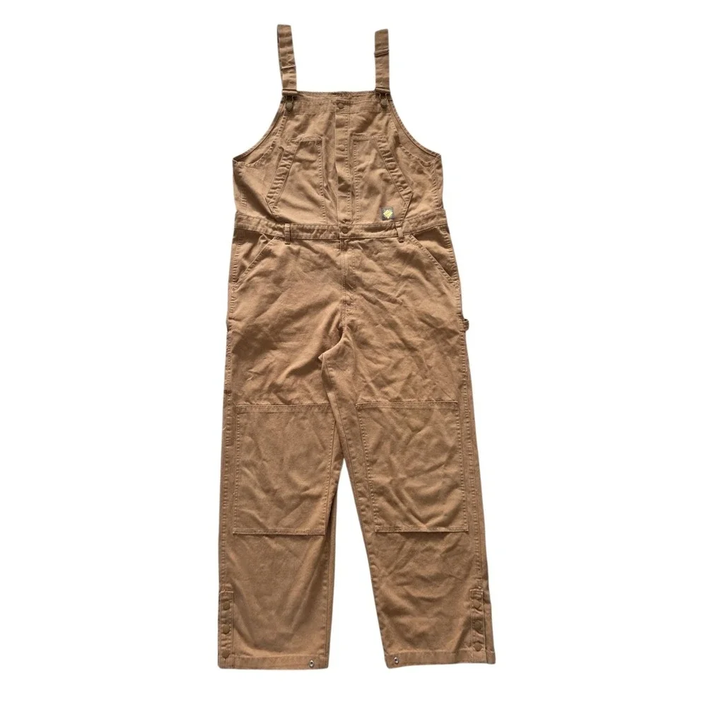 Zara Brown Denim Canvas Bib Overalls Carpenter Workwear Utility Mens XL Gorpcore